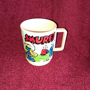 Vintage 1980 Deka Smurfs/Smurfette Cartoon Collectable Cup, Mug,Plastic W/handle